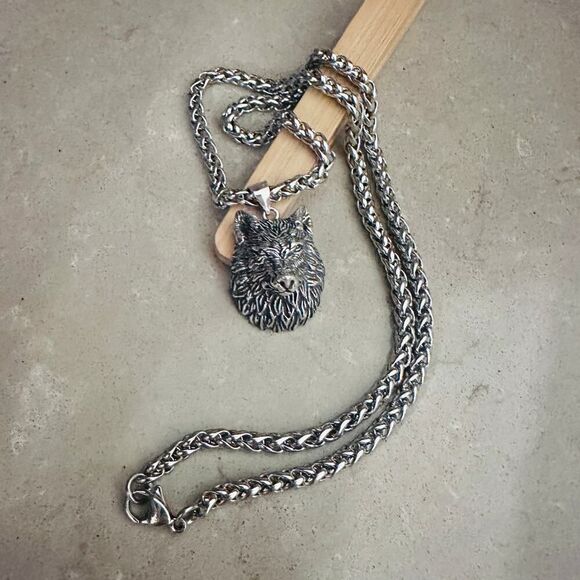 Sterling Silver Wolf Head Necklace - Picture 3 of 5